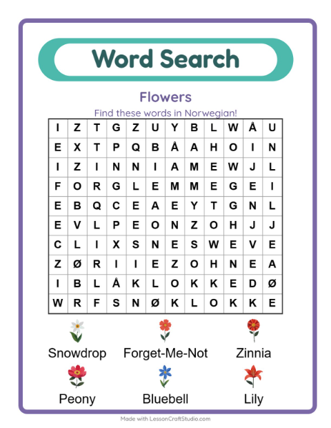 Picture word search – Flowers