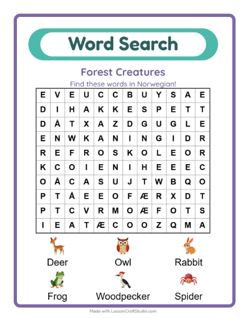 Picture word search – Forest Creatures