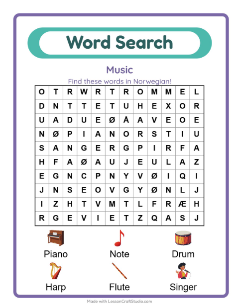 Picture word search – Musical Instruments