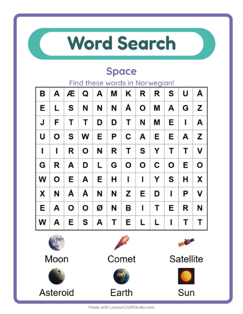 Picture word search – Space