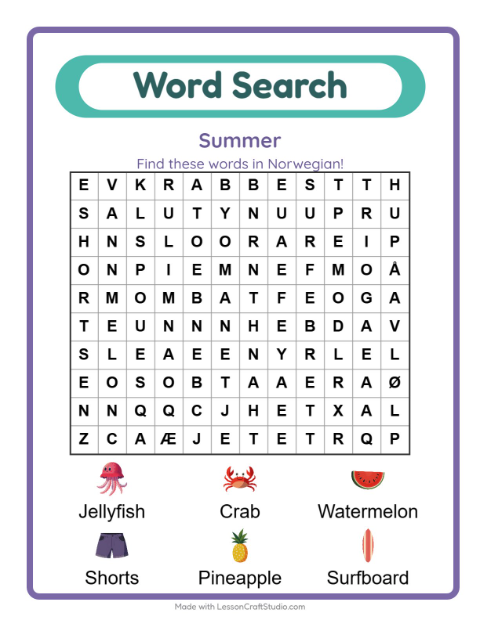 Picture word search – Summer