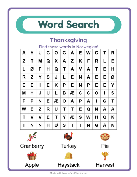 Picture word search – Thanksgiving