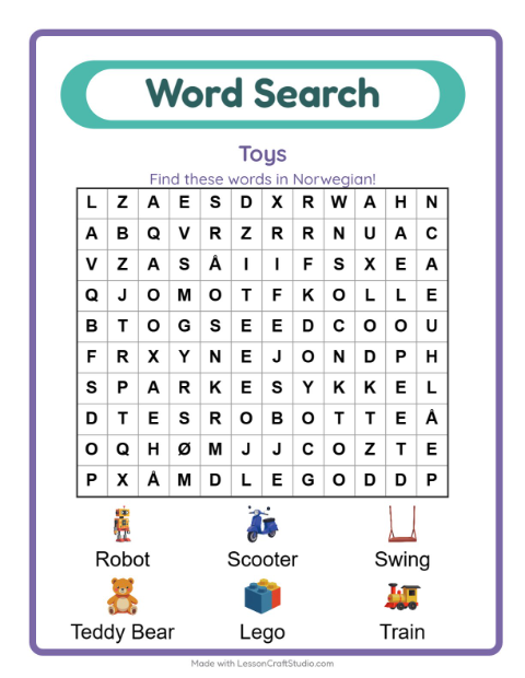 Picture word search – Toys