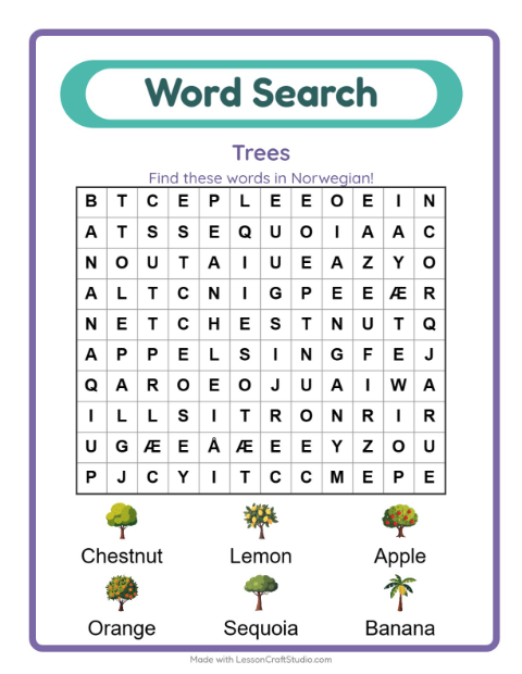 Picture word search – Trees