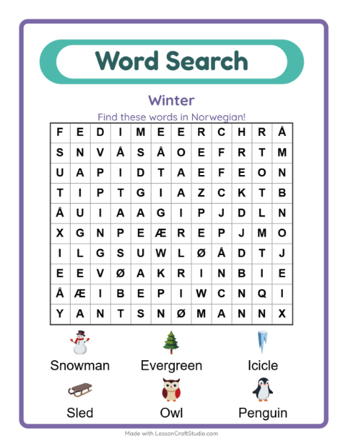 Picture word search – Winter