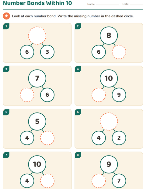Preview of Number Bonds worksheet for kindergarten