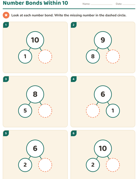 Preview of Number Bonds worksheet for kindergarten