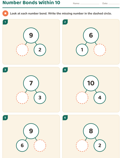 Preview of Number Bonds worksheet for kindergarten