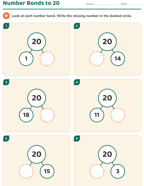 Number Bonds to 20: Part-Part-Whole Past Ten