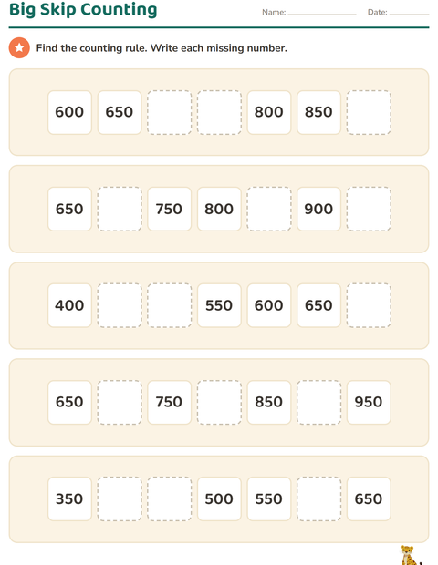Grade 3 Number Pattern Worksheets: Skip Counting, Patterns, and Number Machines — 2
