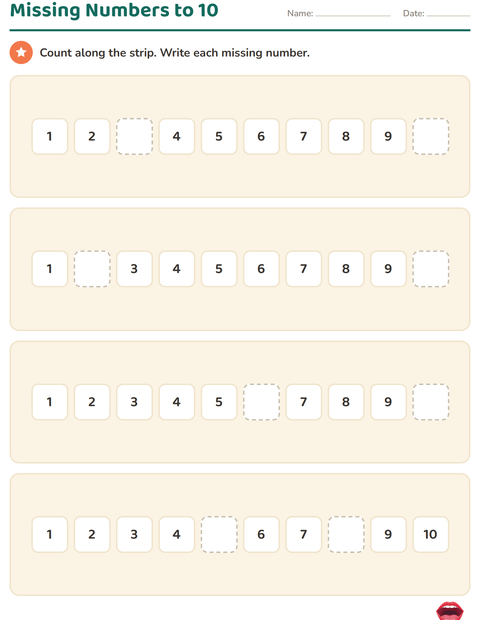 Preview of Number Charts worksheet featuring Body Parts for kindergarten
