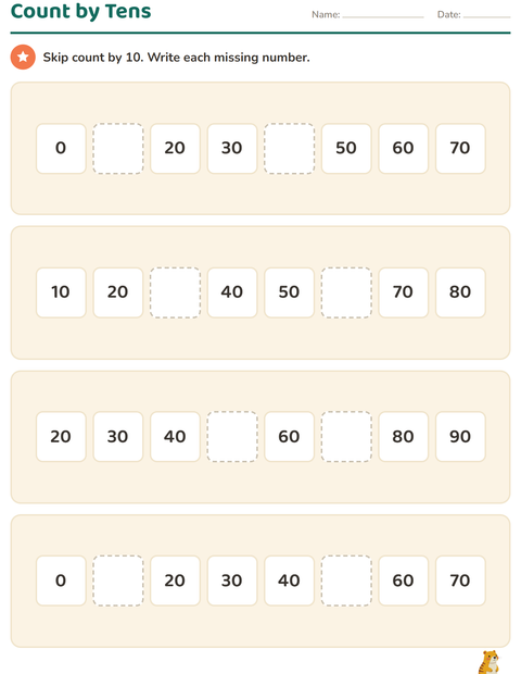 Preview of Number Charts worksheet featuring Forest Creatures for grade 1