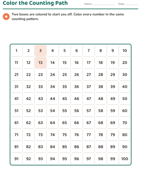 Preview of Number Charts worksheet for grade 1