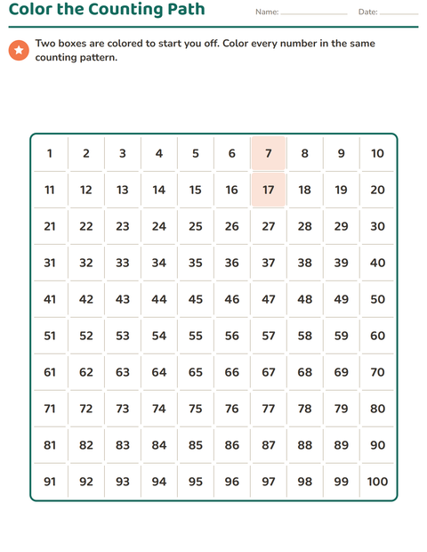 Preview of Number Charts worksheet for grade 1