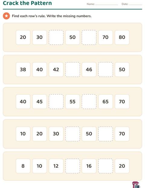 Preview of Number Charts worksheet featuring Kitchen Tools for grade 3