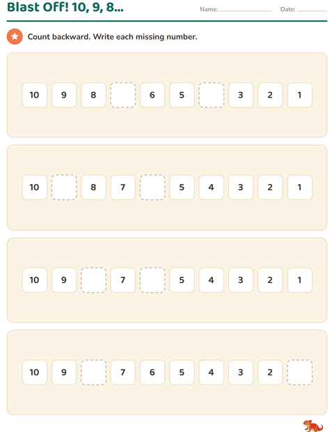 Preview of Number Charts worksheet featuring Reptiles and Amphibians for kindergarten