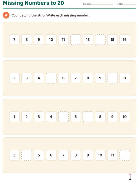 Missing Numbers to 20 — Spring