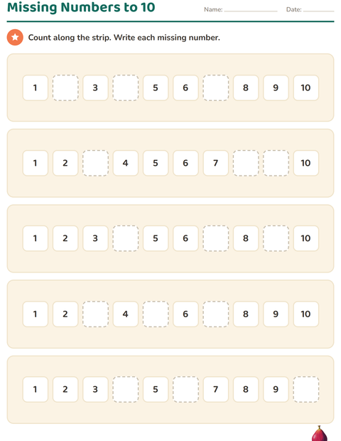 Kindergarten Number Worksheets: Missing Numbers, Before and After — 3