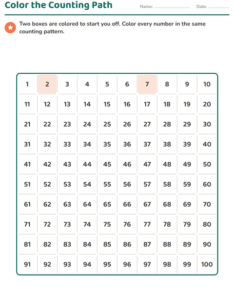 Preview of Number Charts worksheet for grade 1