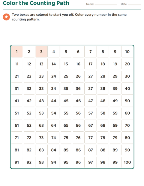 Preview of Number Charts worksheet for grade 1