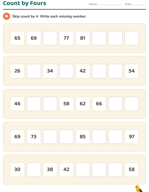 Preview of Number Charts worksheet featuring Birds for grade 2
