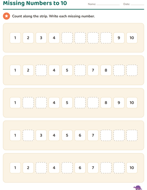 Preview of Number Charts worksheet featuring Dinosaurs for kindergarten