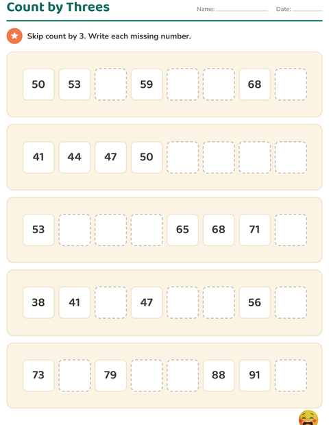 Preview of Number Charts worksheet featuring Emotions for grade 2