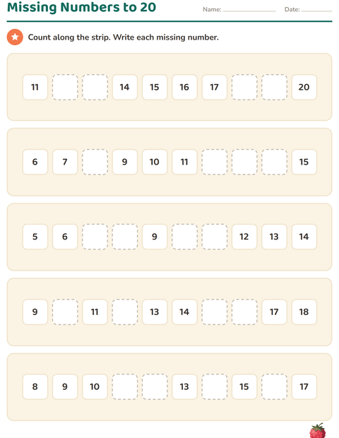 Preview of Number Charts worksheet featuring Fruits for kindergarten