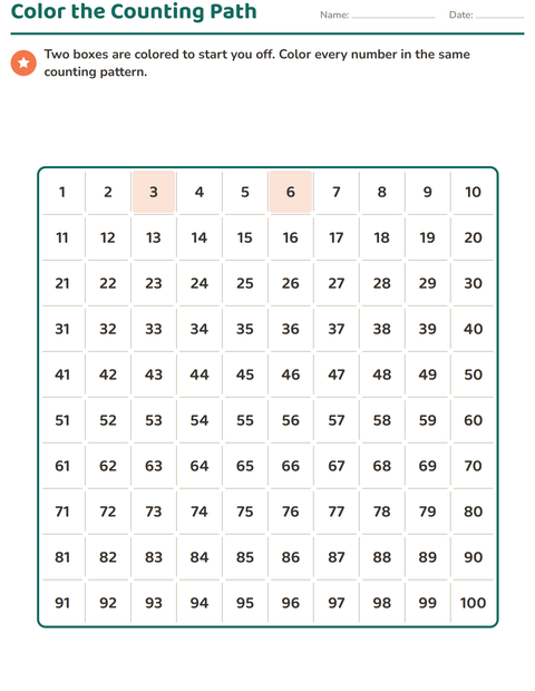 Preview of Number Charts worksheet for grade 1