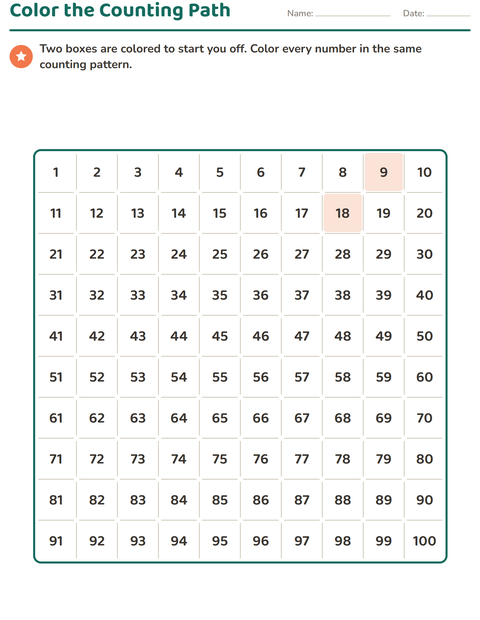 Preview of Number Charts worksheet for grade 1