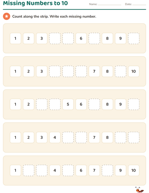 Preview of Number Charts worksheet featuring Insects and Bugs for kindergarten