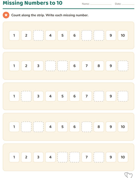 Preview of Number Charts worksheet featuring Valentine BW for kindergarten