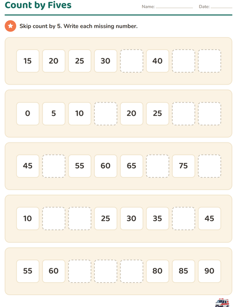 Preview of Number Charts worksheet featuring Vehicles for grade 1