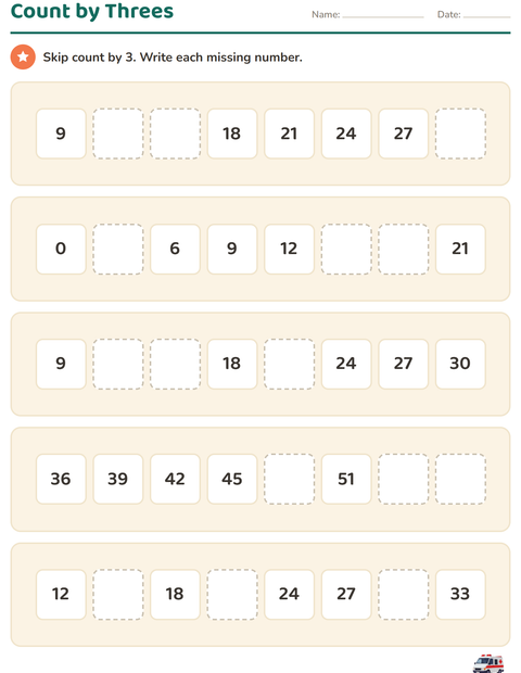 Preview of Number Charts worksheet featuring Vehicles for grade 2