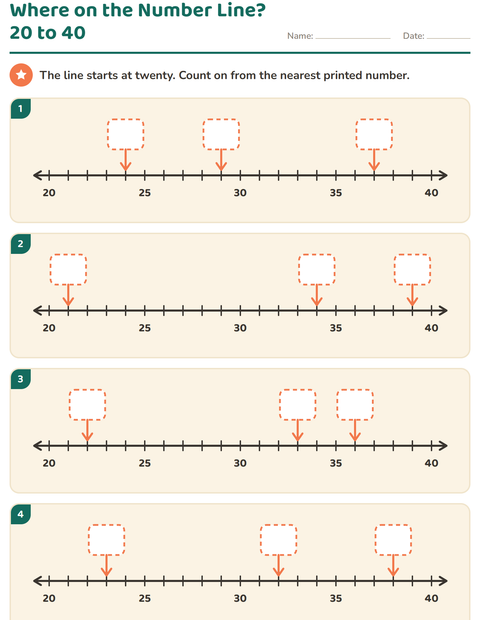 Preview of Where on the Number Line? Twenty to Forty