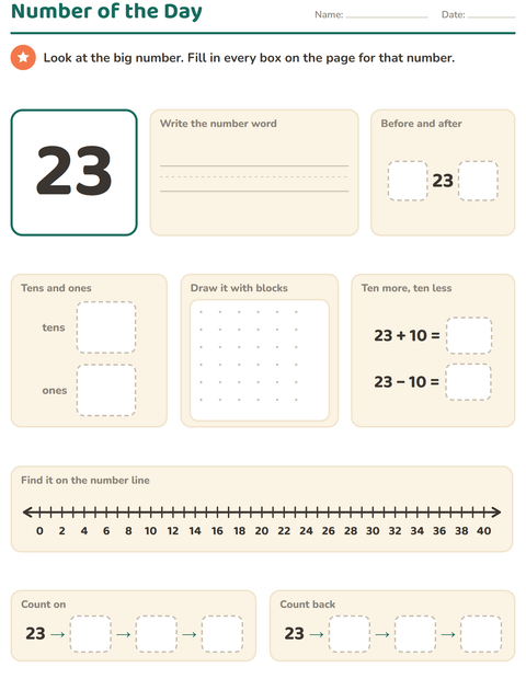 Preview of Number of the Day worksheet for grade 1