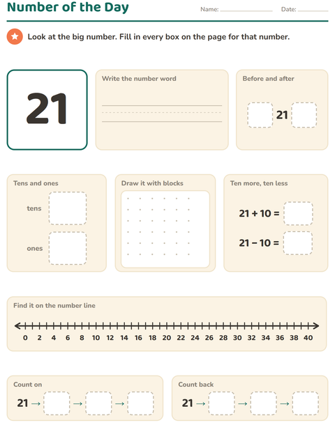 Preview of Number of the Day worksheet for grade 1