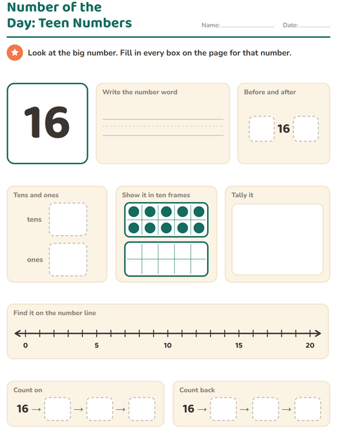 Preview of Number of the Day worksheet for grade 1