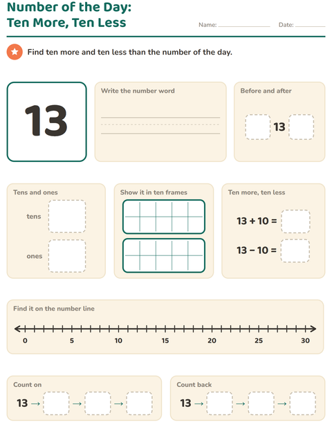 Preview of Number of the Day worksheet for grade 1