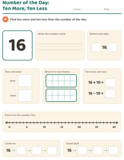 Preview of Number of the Day worksheet for grade 1