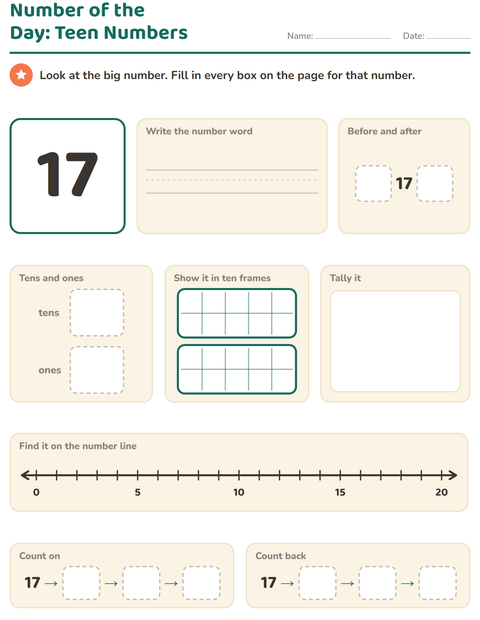Preview of Number of the Day worksheet for grade 1