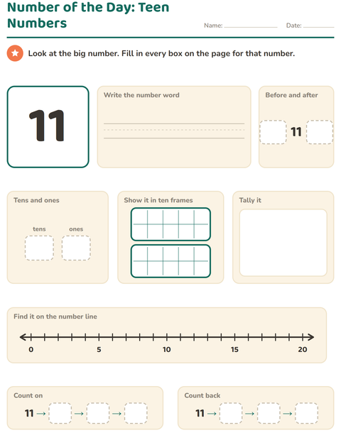 Number of the Day: Teen Numbers on a 0 to 20 Line