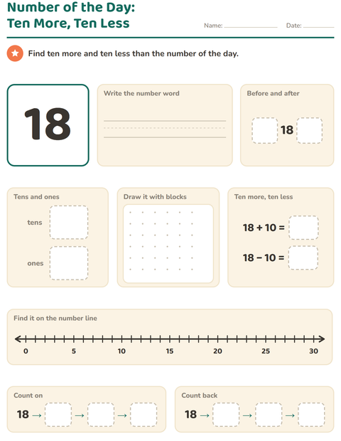 Preview of Number of the Day worksheet for grade 1