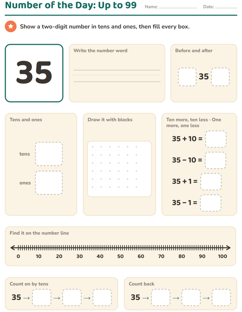 Preview of Number of the Day worksheet for grade 1