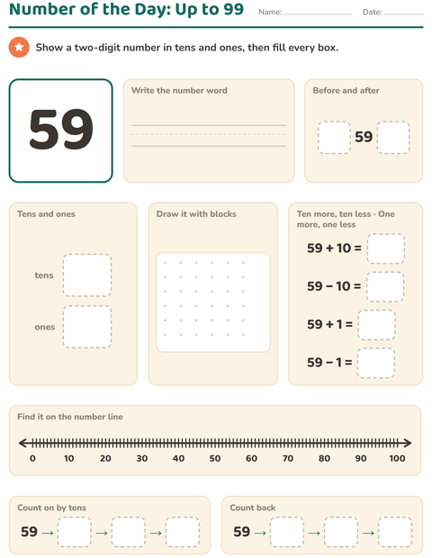 Preview of Number of the Day worksheet for grade 1
