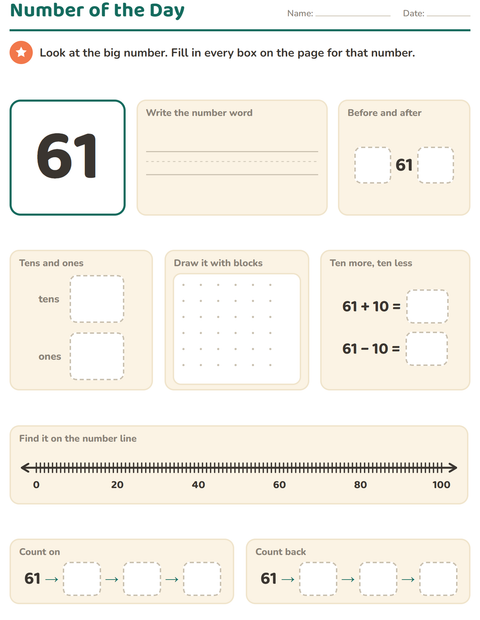 Preview of Number of the Day worksheet for grade 1
