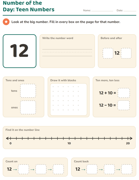 Preview of Number of the Day worksheet for grade 1