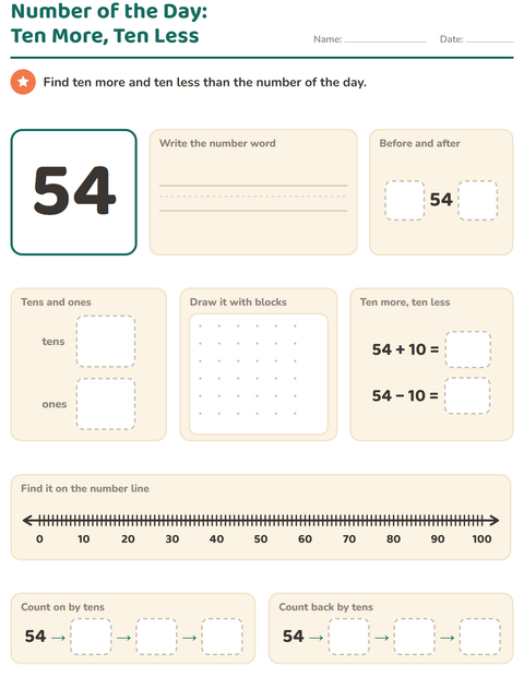 Preview of Number of the Day worksheet for grade 1