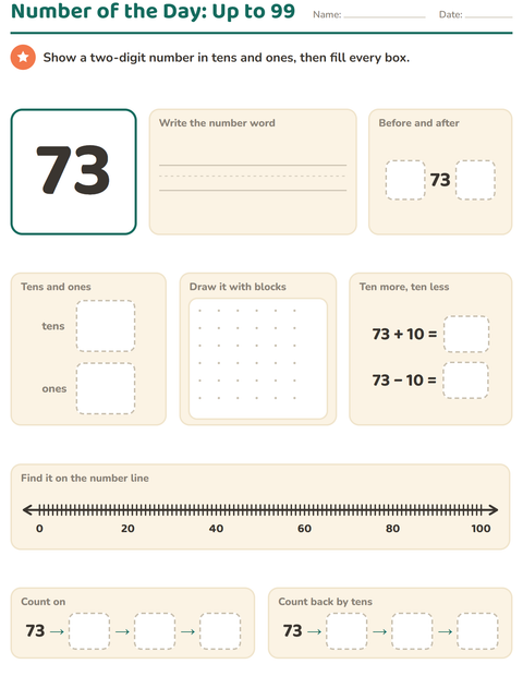 Preview of Number of the Day worksheet for grade 1