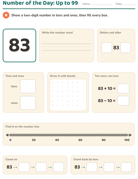 Preview of Number of the Day worksheet for grade 1